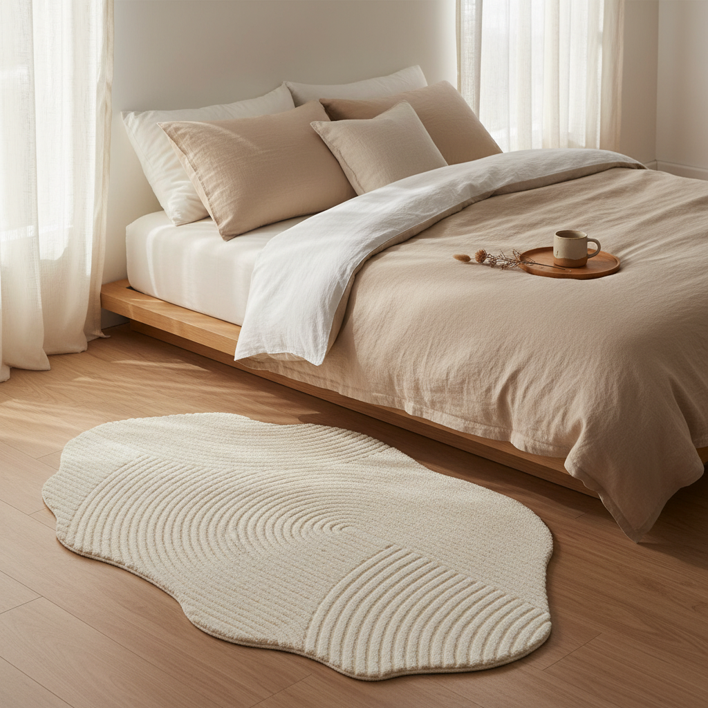 Minimalist Faux Cashmere Rug - Camera da letto Japandi