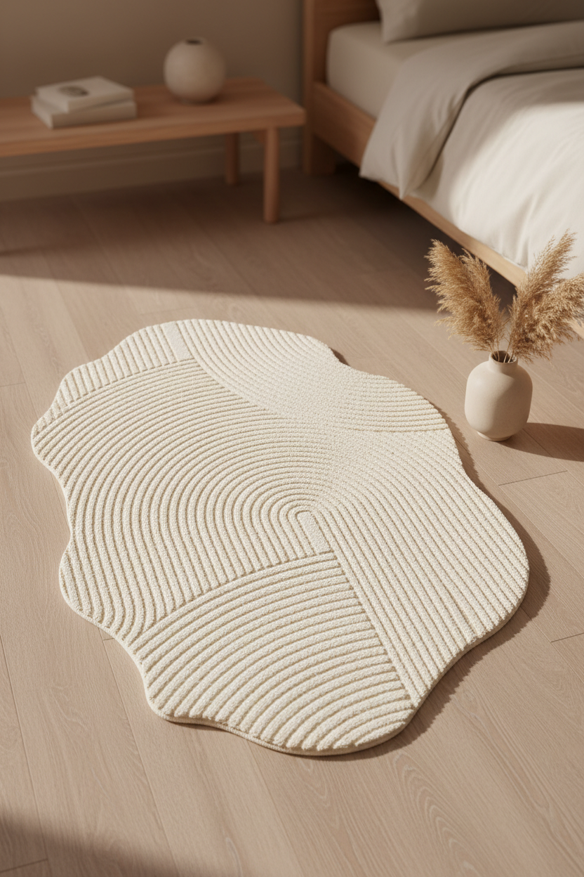Minimalist Faux Cashmere Rug | Japandi Organic Shape
